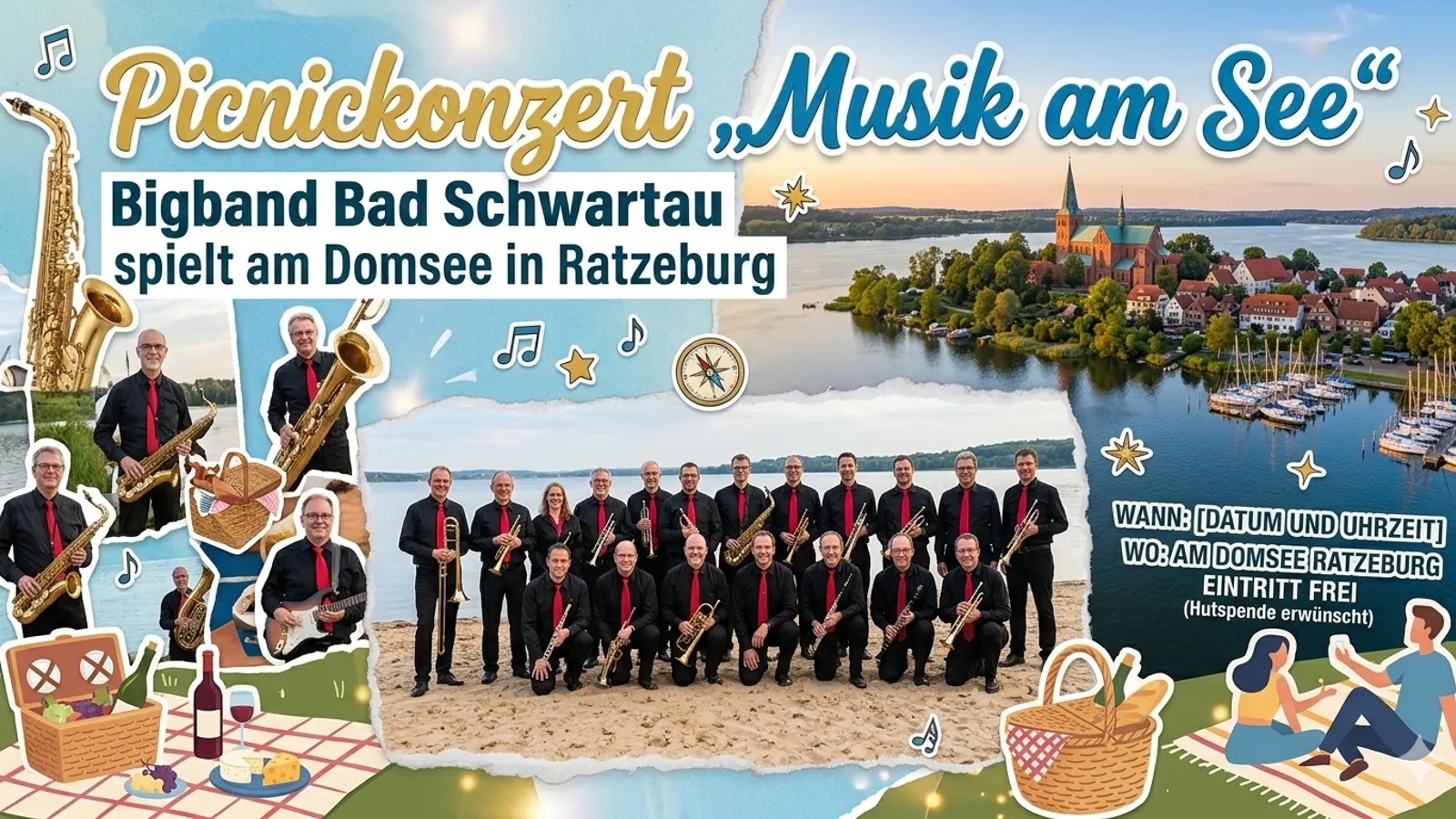 Picknickkonzert „Musik am See“: Bigband Bad Schwartau spielt am Domsee