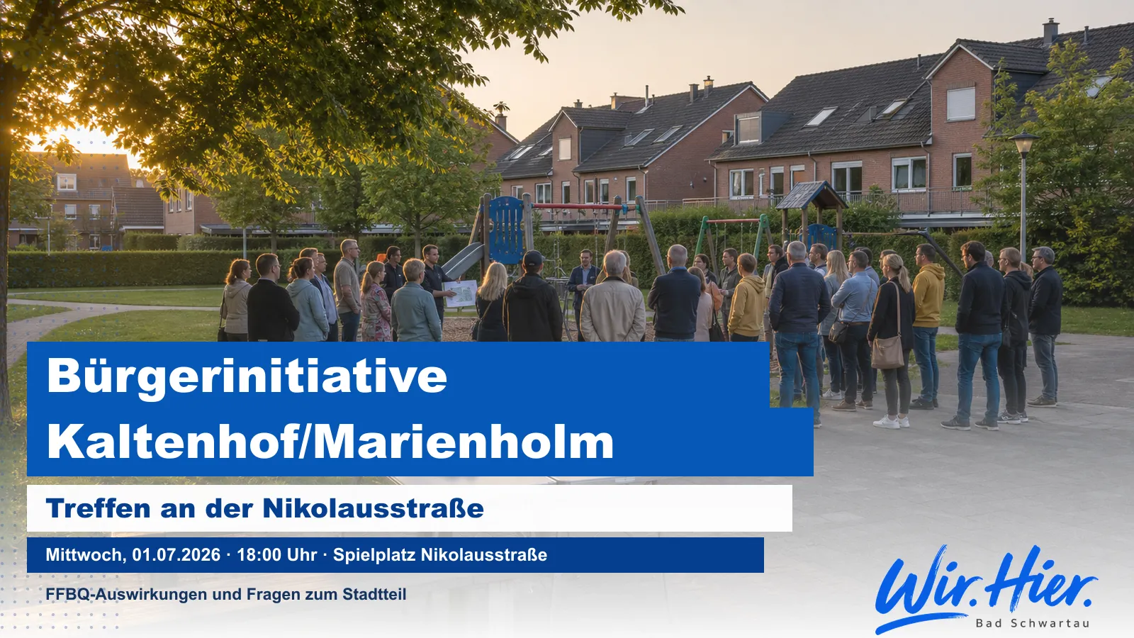 Eventposter für das Treffen der Bürgerinitiative Kaltenhof Marienholm in Bad Schwartau.