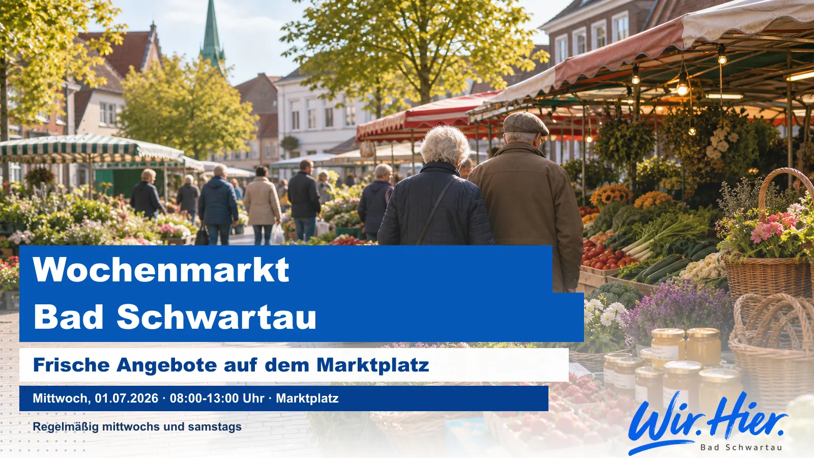 Eventposter für den Wochenmarkt auf dem Bad Schwartauer Marktplatz.