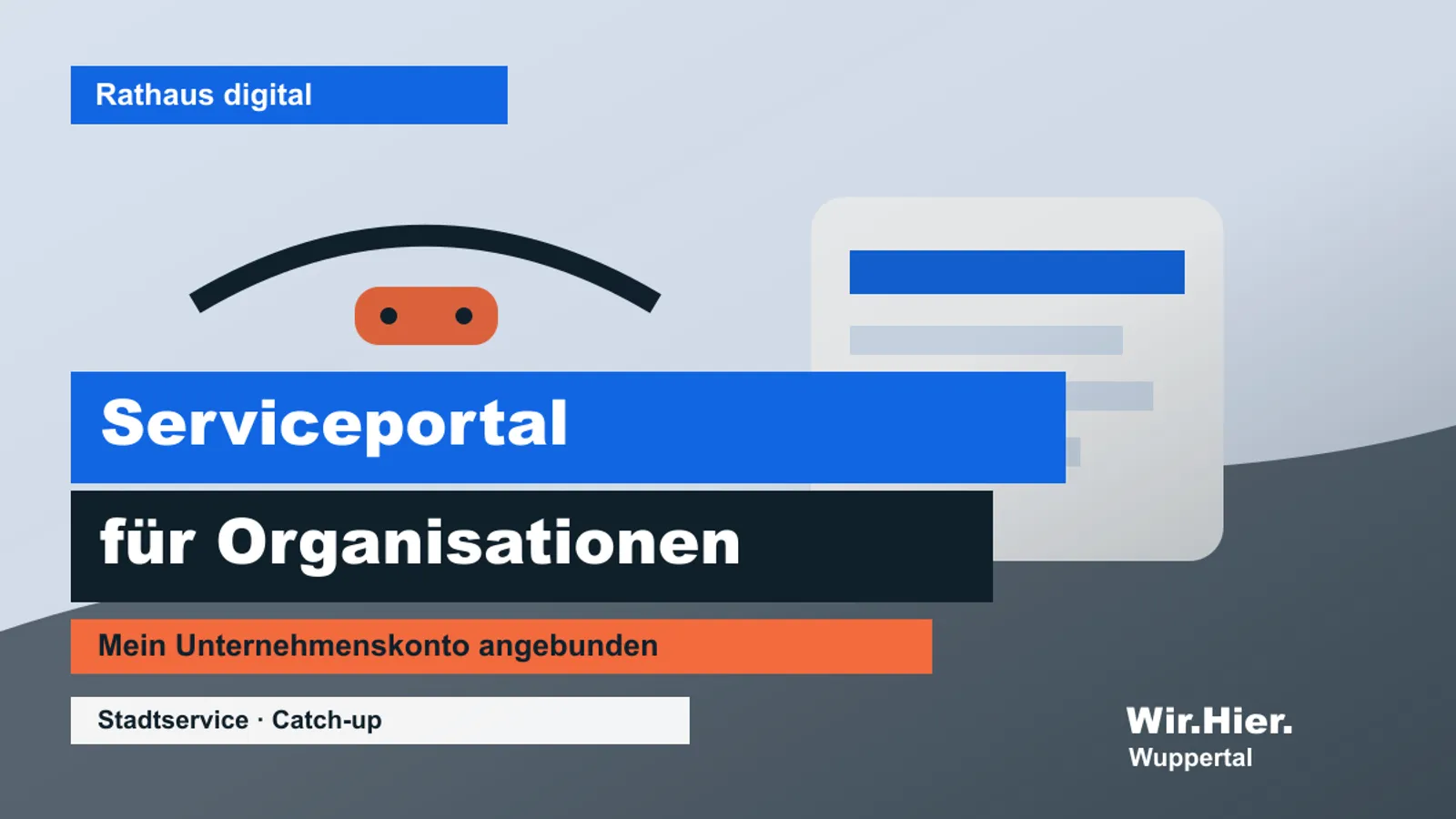 Symbolisches Hero-Bild eines digitalen Serviceportals mit Schwebebahn-Silhouette und Formularfeldern.