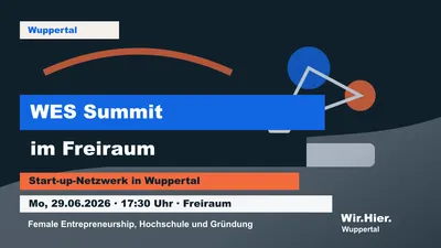 Eventposter für den WES Summit im Freiraum Wuppertal mit Netzwerk- und Bühnenmotiv.