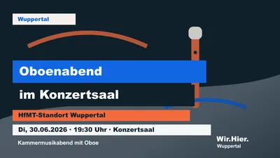 Eventposter für den Oboenabend im Konzertsaal Wuppertal mit Instrumentenmotiv.