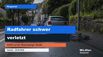 Symbolisches Hero-Bild einer abschüssigen Wuppertaler Straße mit Fahrradspur und geparkten Autos.
