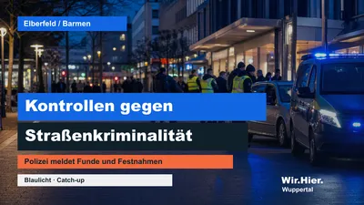 Symbolisches Hero-Bild einer abendlichen Kontrollstelle in der Wuppertaler Innenstadt ohne erkennbare Gesichter.