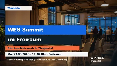 Eventposter für den WES Summit im Freiraum Wuppertal mit Netzwerk- und Bühnenmotiv.