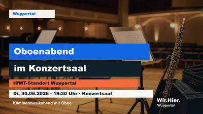 Eventposter für den Oboenabend im Konzertsaal Wuppertal mit Instrumentenmotiv.