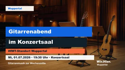 Eventposter für den Gitarrenabend im Konzertsaal Wuppertal mit Gitarren- und Bühnenmotiv.