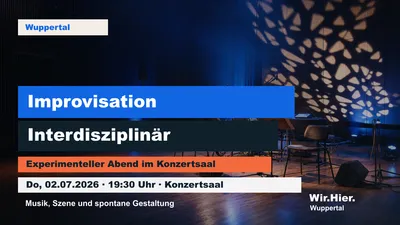 Eventposter für Improvisation Interdisziplinär im Konzertsaal Wuppertal mit Licht- und Bühnenmotiv.